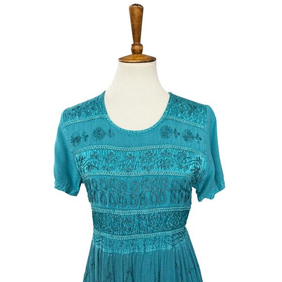 Vintage 90s Y2K Naqui New York Boho Babydoll Embroidered Midi Dress Size Small - Picture 2 of 7